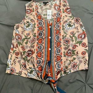 Ann Taylor Factory Floral Tie Front Shell XS NWT